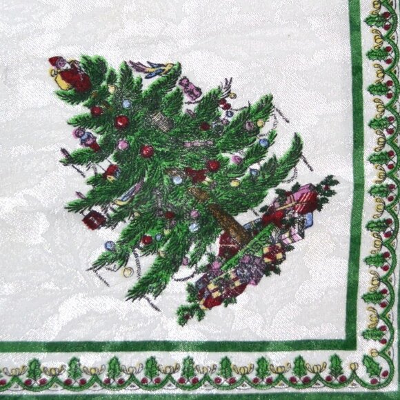 Vintage Spode Christmas Tree 4 Cloth Napkins Green Design With Holly Holiday - Picture 3 of 3